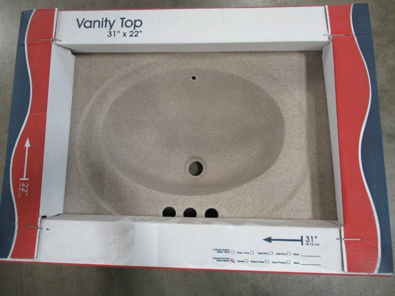 lot 218 image: Standard Vanity Top in Cultured Granite 31 X 22 In Sandy Beach, 2474663.