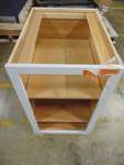 lot 387 image: Hampton Bay Madison Assembled 24 x 34.5 x 24 in. Base Cabinet with 2 Adjustable Shelves in Warm White B24-MWW - Missing Door.
