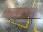 lot 382 image: Steel Folding Table With Wood Top, Measures 71 12 X 29 12 X 29 14 Tall.
