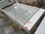 lot 383 image: TALL LIGHTED RETAIL DISPLAY CABINET With Interior Slat Wall and Wire Shelving, Double Glass Doors (No Lock) - Some scratches and chips.