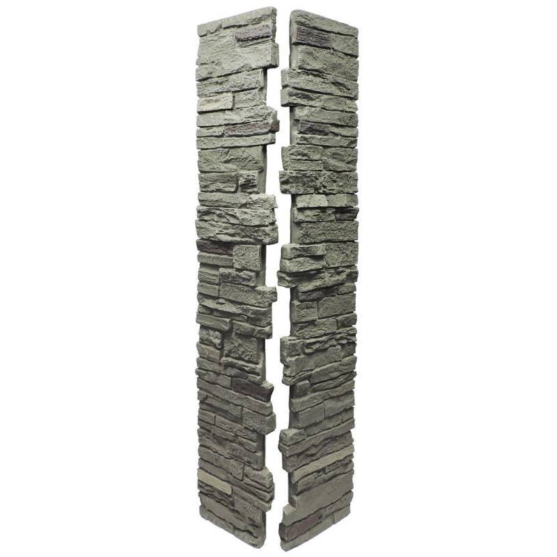 lot 393 image: Nextstone Slatestone Pewter 8 in. x 8 in. x 41 in. Faux Polyurethane Stone 2pc Post Cover, SLS-PC-2PC-PW.