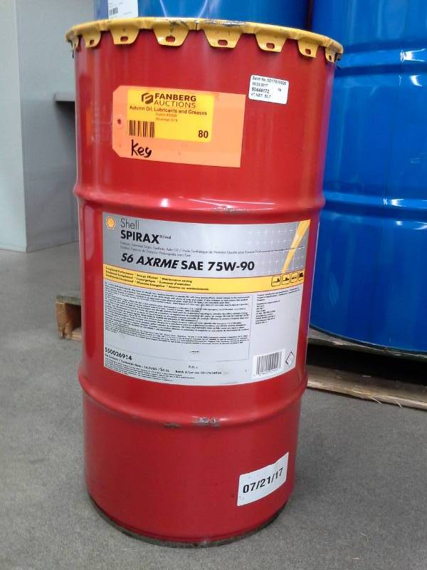 lot 80 image: 1 Keg of Shell Spirax md S6 Axrme Premium Synthetic Axle Oil 75W-90 16-Gallon