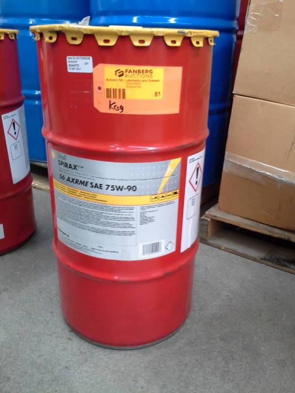 lot 81 image: 1 Keg of Shell Spirax md S6 Axrme Premium Synthetic Axle Oil 75W-90 16-Gallon