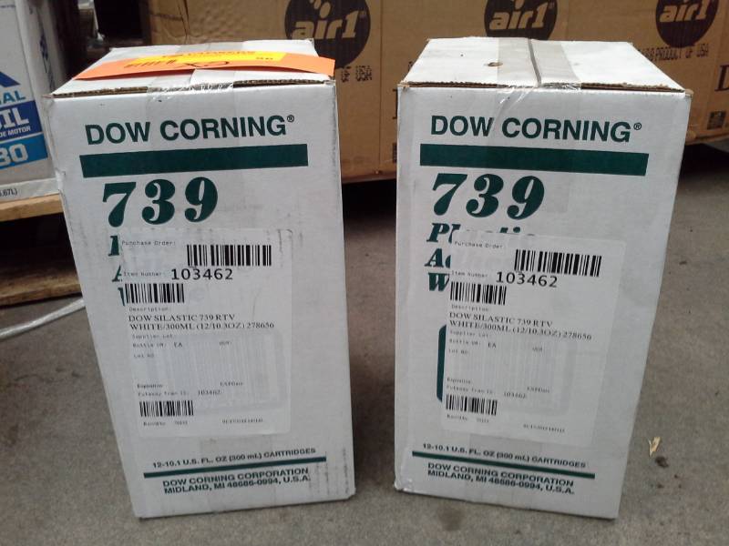lot 96 image: 2 Cases of Dow Corning 739 Plastic Adhesive White 10.1-oz. Cartridges