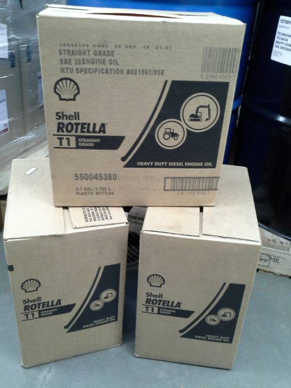 lot 116 image: 3 Cases of Shell Rotella Straight Grade Heavy Duty Diesel Engine Oil SAE 30 1-Gallon Bottles