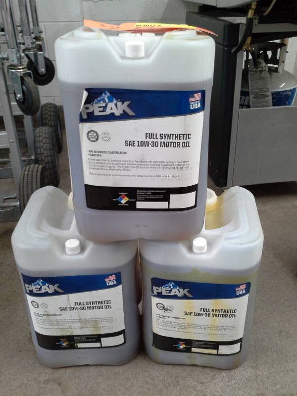 lot 168 image: 3 Jugs of Peak Full Synthetic Motor Oil 10W-30 5-Gallon