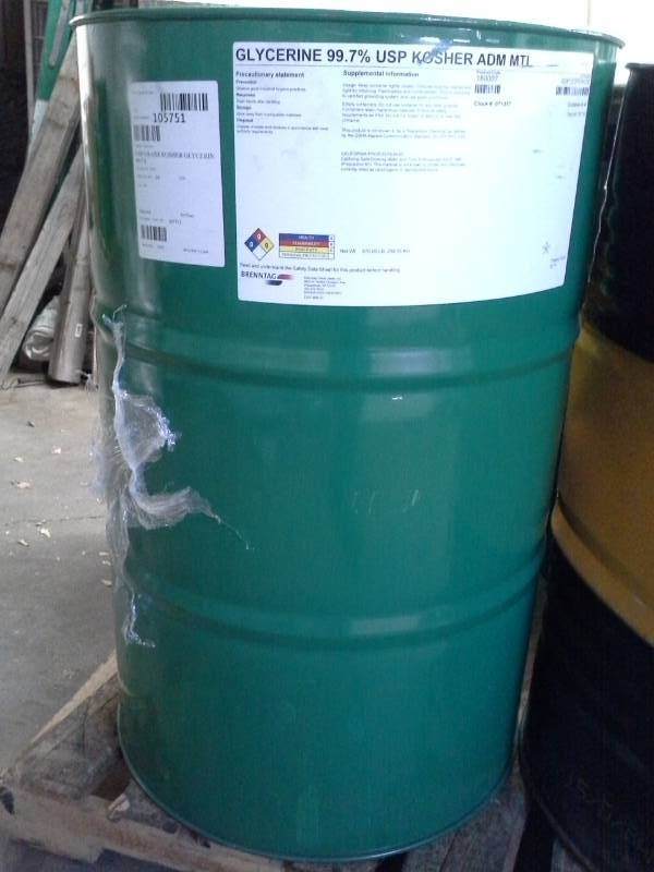 lot 68 image: 1 Drum of Brenntag Glycerine 99.7% USP Kosher ADM MTL 570-lbs.