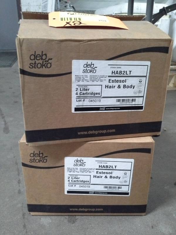 lot 204 image: 2 Cases of deb stoko Estesol Hair & Body 2-liter Cartridges