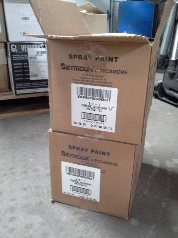 lot 253 image: 2 Cases of Seymour of Sycamore Chrome Aluminum Metallic Spray Paint 12-oz. Aerosol Cans