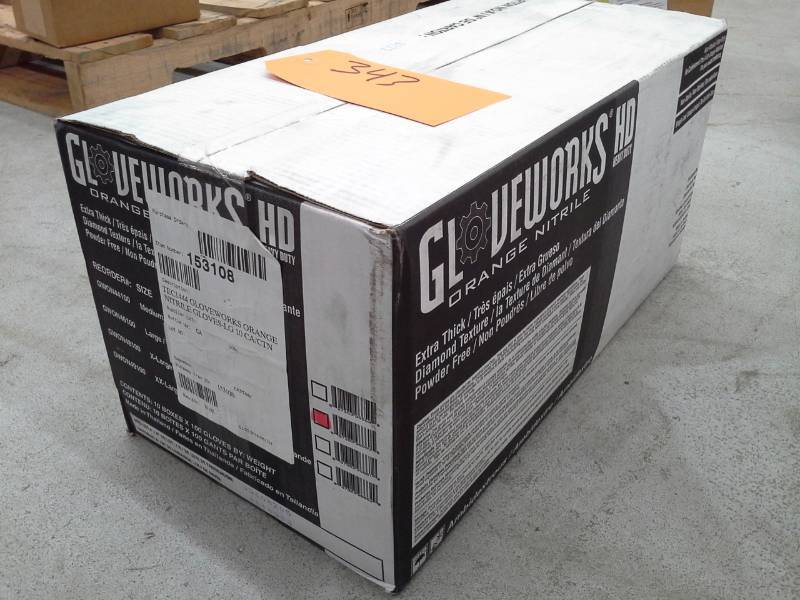 lot 343 image: 1 Case of Technicians Choice TEC 1444CS Orange Nitrile Heavy Duty Tectured Gloves 10 Boxes x 100