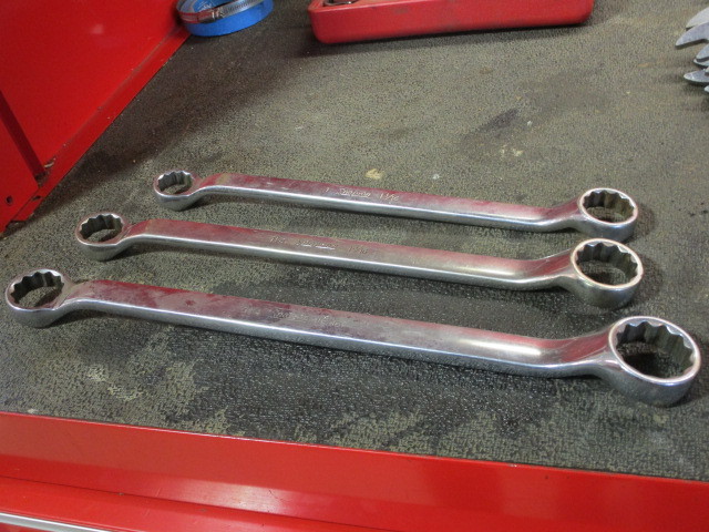 lot 296 image: BIG, LONG SNAP ON TOOLS CLOSED END WRENCHES