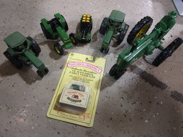 lot 369 image: JOHN DEERE MATCHBOX AND OTHER JOHN DEERE TOY TRACTORS AND PICK UP TRUCK