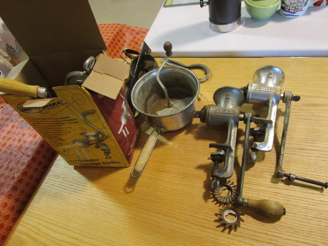 lot 391 image: VINTAGE MEAT GRINDERS, BEATERS AND RICERS