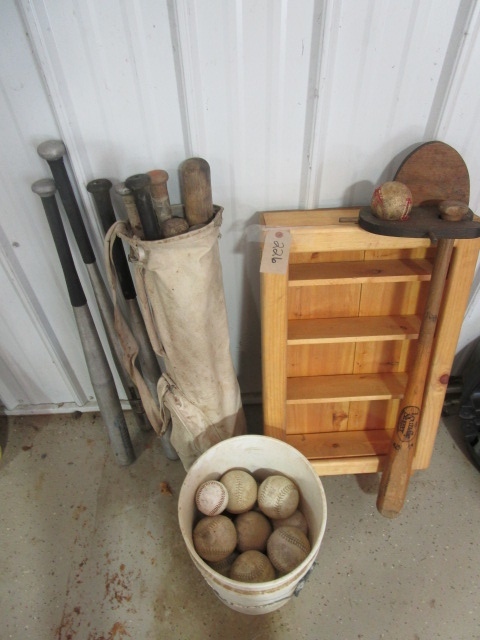 lot 226 image: BASEBALL BATS, A BUCKET OF BALLS AND DISPLAY ITEMS
