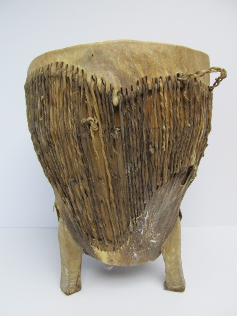 lot 13 image: Vintage Hand Made Leather & Animal Hide Drum