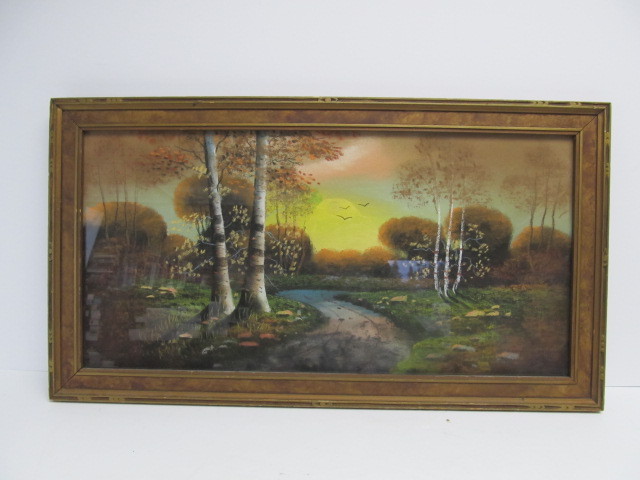 lot 28 image: Very Nice Original Antique Chalk Painting Landscape wPeriod Frame