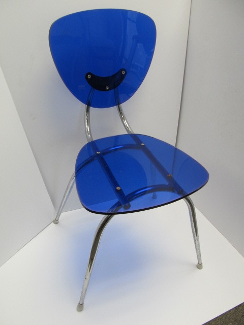lot 35 image: Cobalt Blue Lucite & Chrome Side Chair