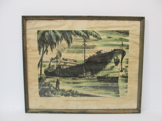 lot 51 image: Vintage 1940s Military Tanker Ship by R.B. Rogers for Portland General Electric Company