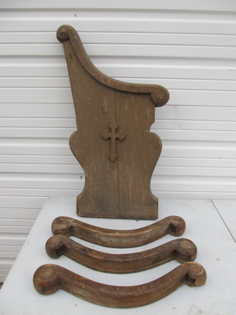 lot 79 image: Antique Church Pew Side and Extra Hand Rails