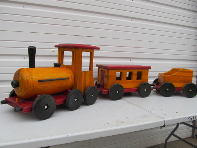 lot 80 image: Large Wooden Childs Ride-On Train