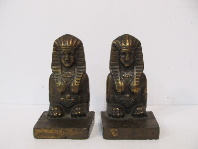 lot 106 image: Original Antique Bronze Egyptian Revival Sphinx Bookends