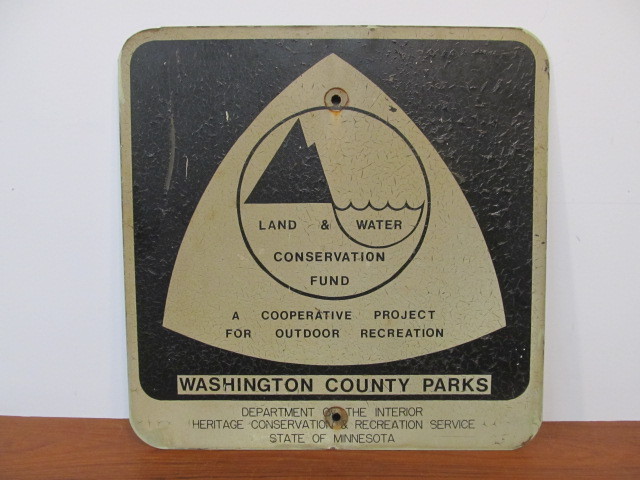 lot 114 image: Original Vintage WASHINGTON COUNTY PARKS Land & Water Conservation Fund Metal Street Sign