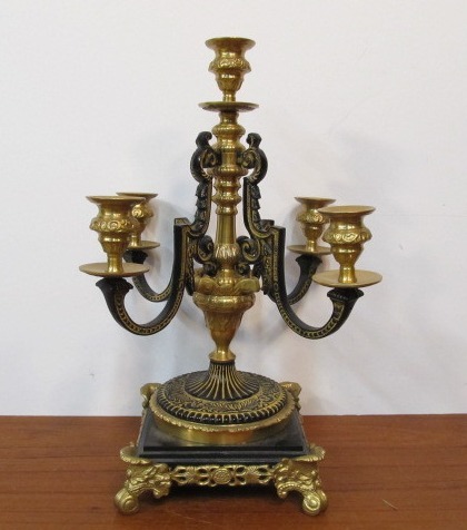 lot 123 image: Ornate Solid Brass 4-Arm Candelabra 