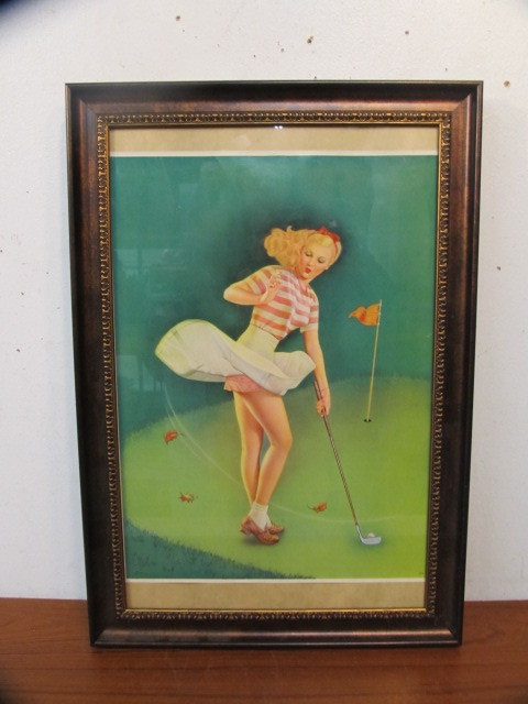 lot 131 image: Original Vintage 1940s PINUP Girl Golf Print