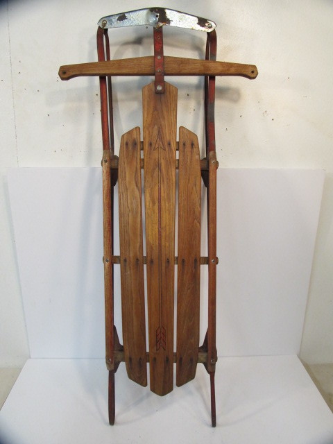lot 213 image: Old Vintage FLEXIBLE FLYER Snow Sled wPlanet Jr. Advertising