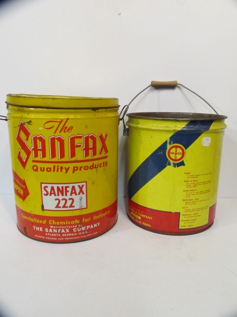 lot 215 image: 2 Large Vintage 5 Gallon Advertising Cans