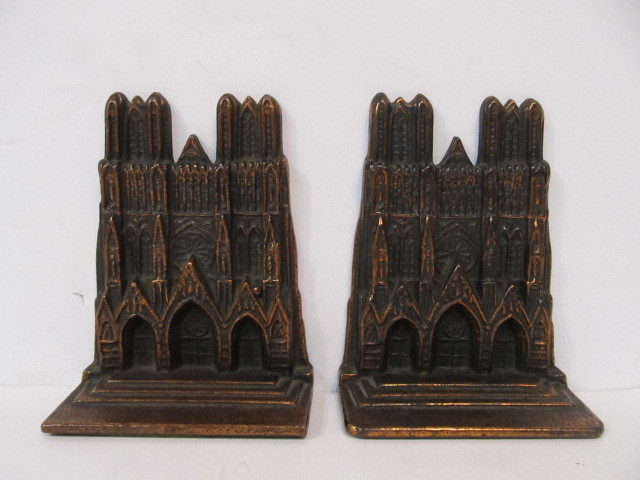lot 155 image: Antique Solid Brass Cathedral Bookends by Verona