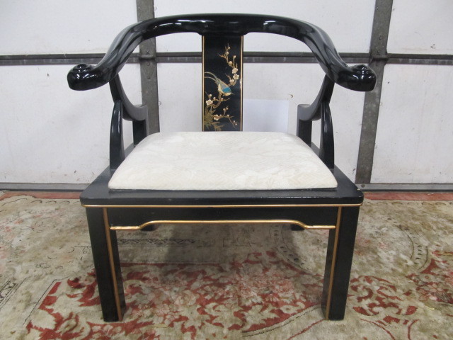 lot 71 image: Ornate Oriental Arm Chair wHand Painted Bird Decoration