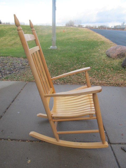 lot 72 image: Large Tall Back Slat Wood Rocking Chair