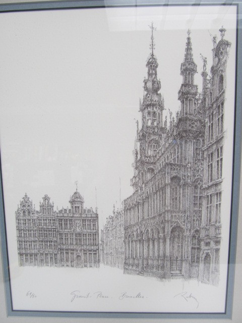 lot 239 image: Vintage Signed Numbered Sketch Print - Brussels