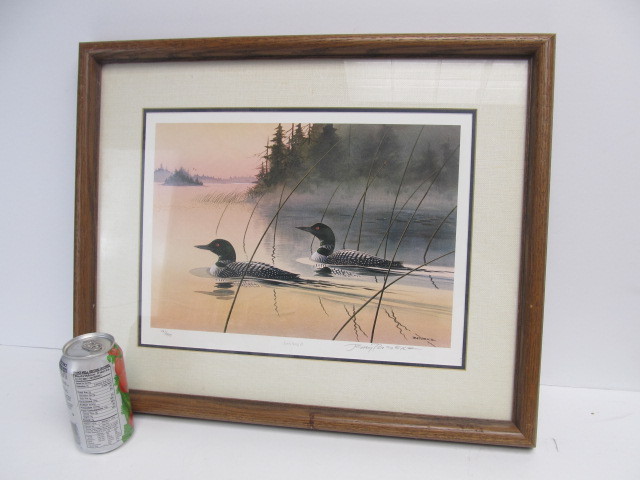 lot 240 image: Framed Signed & Numbered JERRY RAEDEKE Wildlife Print - Loon Song II