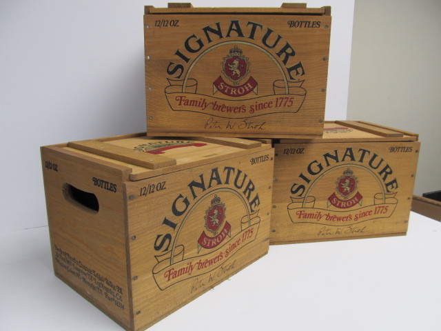 lot 241 image: Group of 3 STROHS Signature Wooden Beer Crates