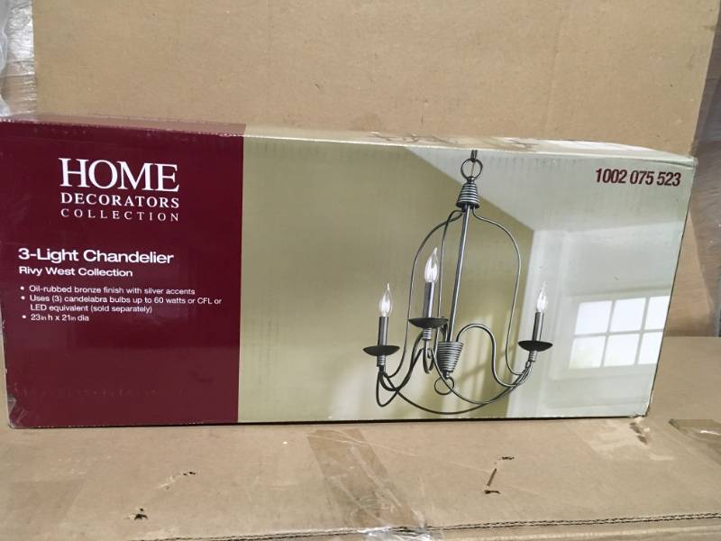 lot 1 image: Home Decorators 3-light Chandelier oil-rubbed bronze finish not used