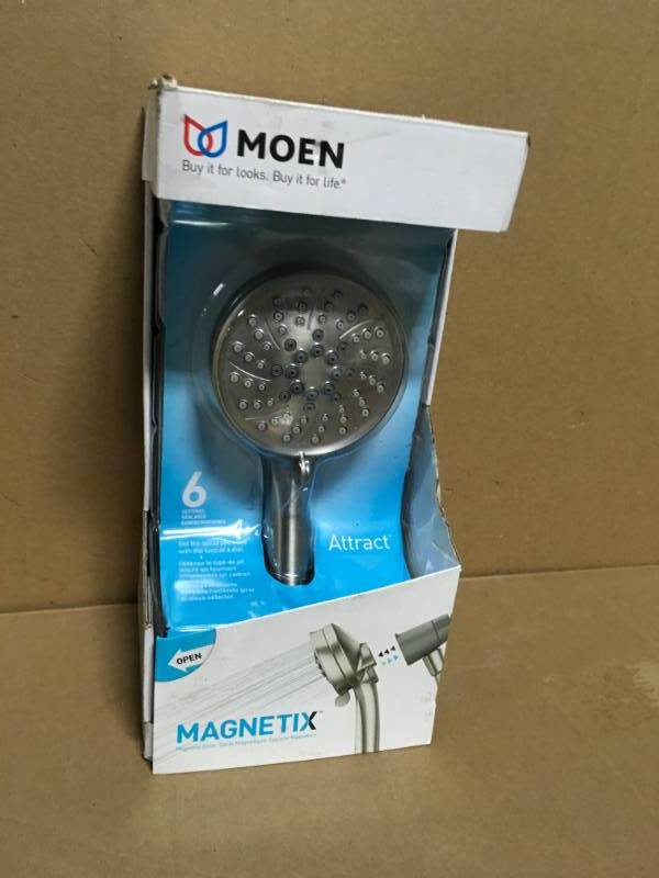 lot 2 image: Moen 26000SRN Attract 6-Spray 4 in. Hand Shower with Magnetix in Spot Resist Brushed Nickel- Hand shower head and hose only- open box
