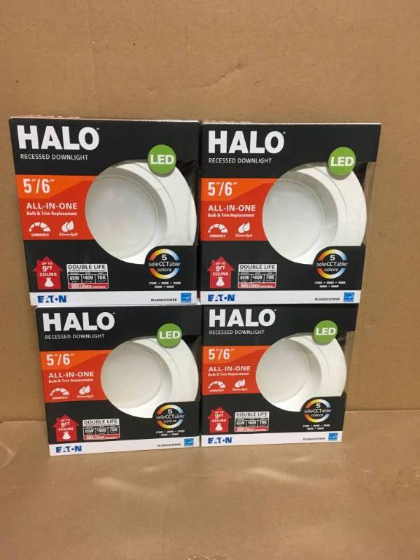 lot 36 image: (Lot of 4) Halo RL 5 in. and 6 in. White Integrated LED Recessed Ceiling Light Trim