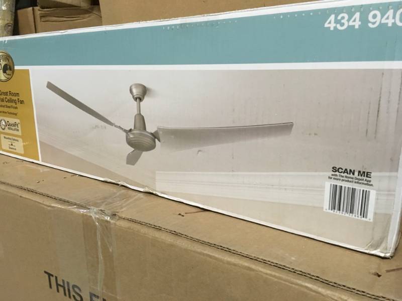 lot 39 image: Hampton Bay Industrial 60 in. Indoor Brushed Steel Ceiling Fan with Wall Control open box