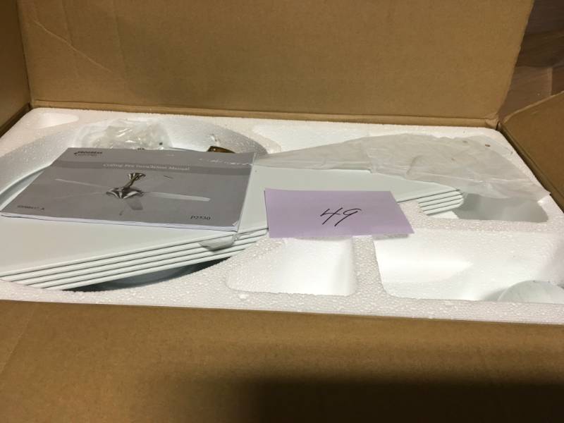lot 49 image: Progress Lightning AirPro Signature 54 in. Indoor White Modern Ceiling Fan not used
