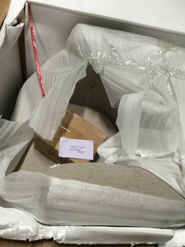lot 56 image: Home Decorators Emma Textured Natural Fabric Arm Chair not used