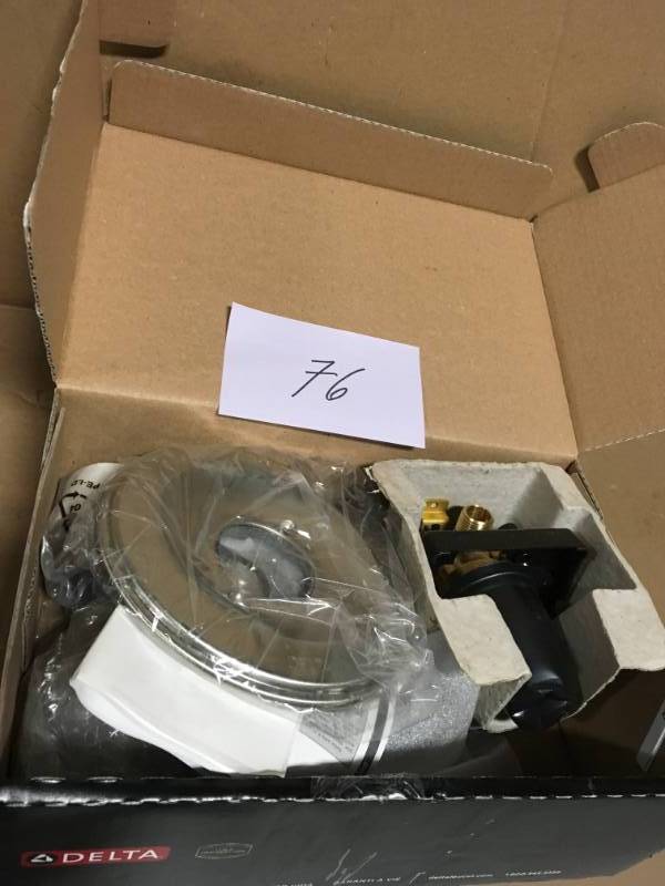 lot 76 image: Delta Porter Single-Handle 3-Spray Shower Faucet in Brushed Nickel open box