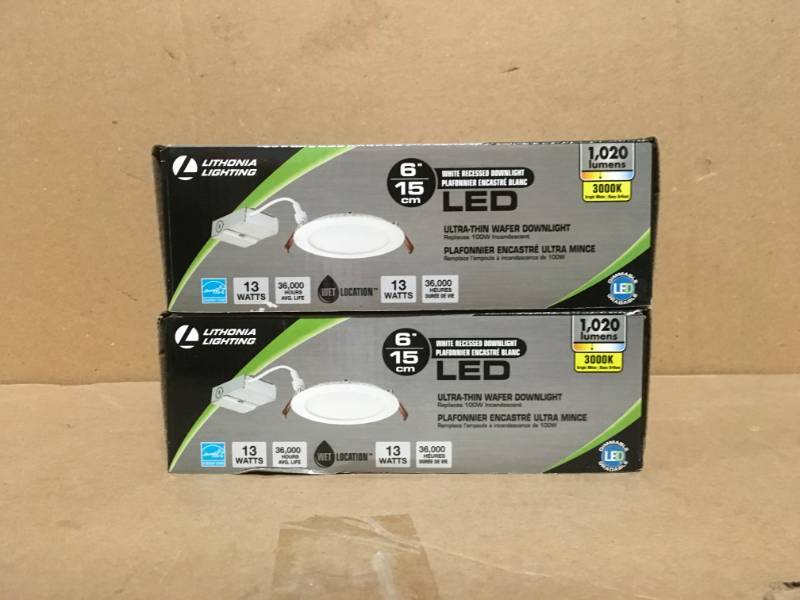 lot 89 image: (Lot of 2) Lithonia lithning WF6 Ultra-Thin Wafer 6 in. White Dimmable Integrated LED Recessed Kit new