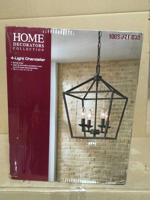 lot 94 image: Home Decorators Hover Weyburn 6-Light Black and Polished Chrome Caged Chandelier
