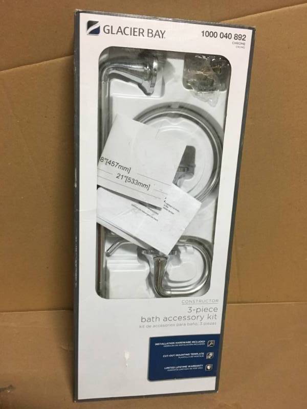 lot 70 image: Glacier Bay Bathroom Fixtures Constructor 3-Piece Bath Accessory Kit in Chrome not used