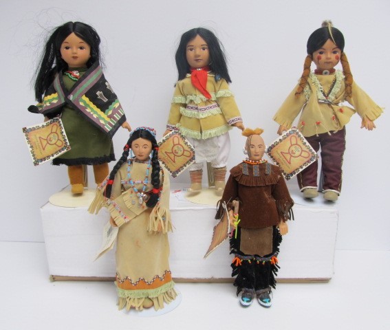 lot 10 image: 5 Limited Edition 12 Native American Porcelain Dolls