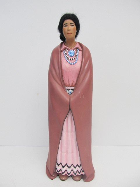 lot 23 image: Hand Painted and Signed Native American Woman 18 Sculpture