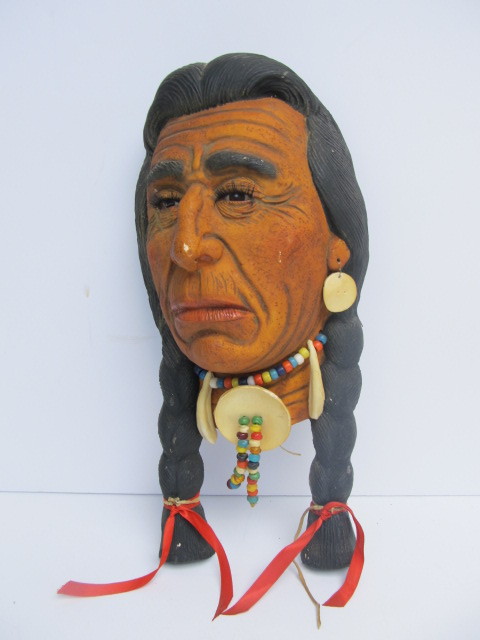 lot 29 image: Vintage 1960s Hand Made Native American ChalkwarePlaster Bust by Tom Domiani #2