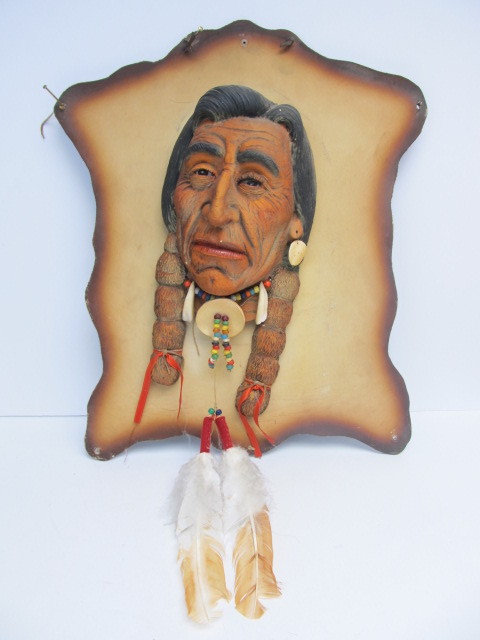 lot 30 image: Vintage 1960s Hand Made Native American ChalkwarePlaster Bust by Tom Domiani #3